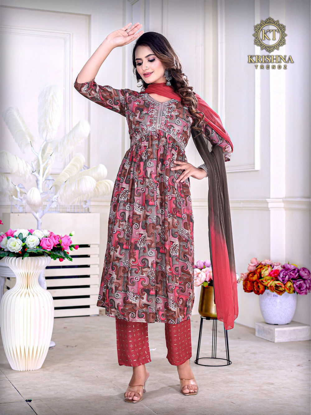 Palak Vol 1 By Krishna Alia Cut Printed Kurti With Bottom Dupatta Wholesale Shop In Surat
